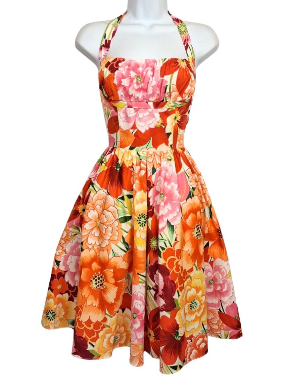 BERNIE DEXTER Floral Dress Vintage Retro Halter Fit & Flare Midi Pinup Swing XS